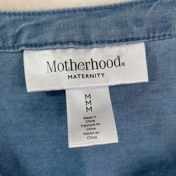 Motherhood Maternity Denim Chambray Lace Up Shirt Roll Tab‎ Sleeve Size M - Picture 3 of 12